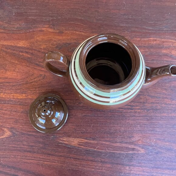 Mid Century Ridgeway England Brown Glaze Striped Redware Teapot - Picture 5 of 8